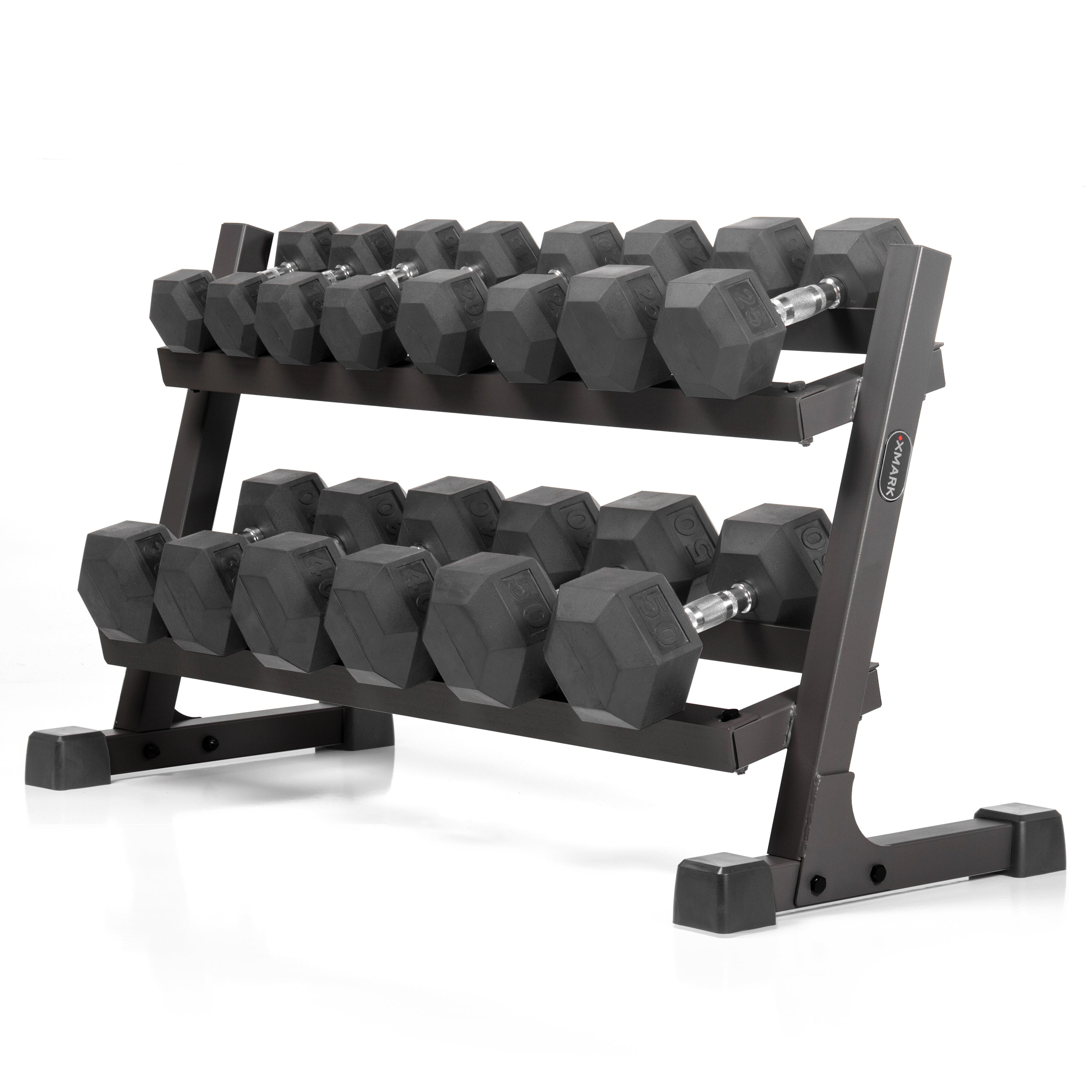 380 lb Hex Dumbbell Set with 2-Tier Rack, 10-50 lbs | XMARK