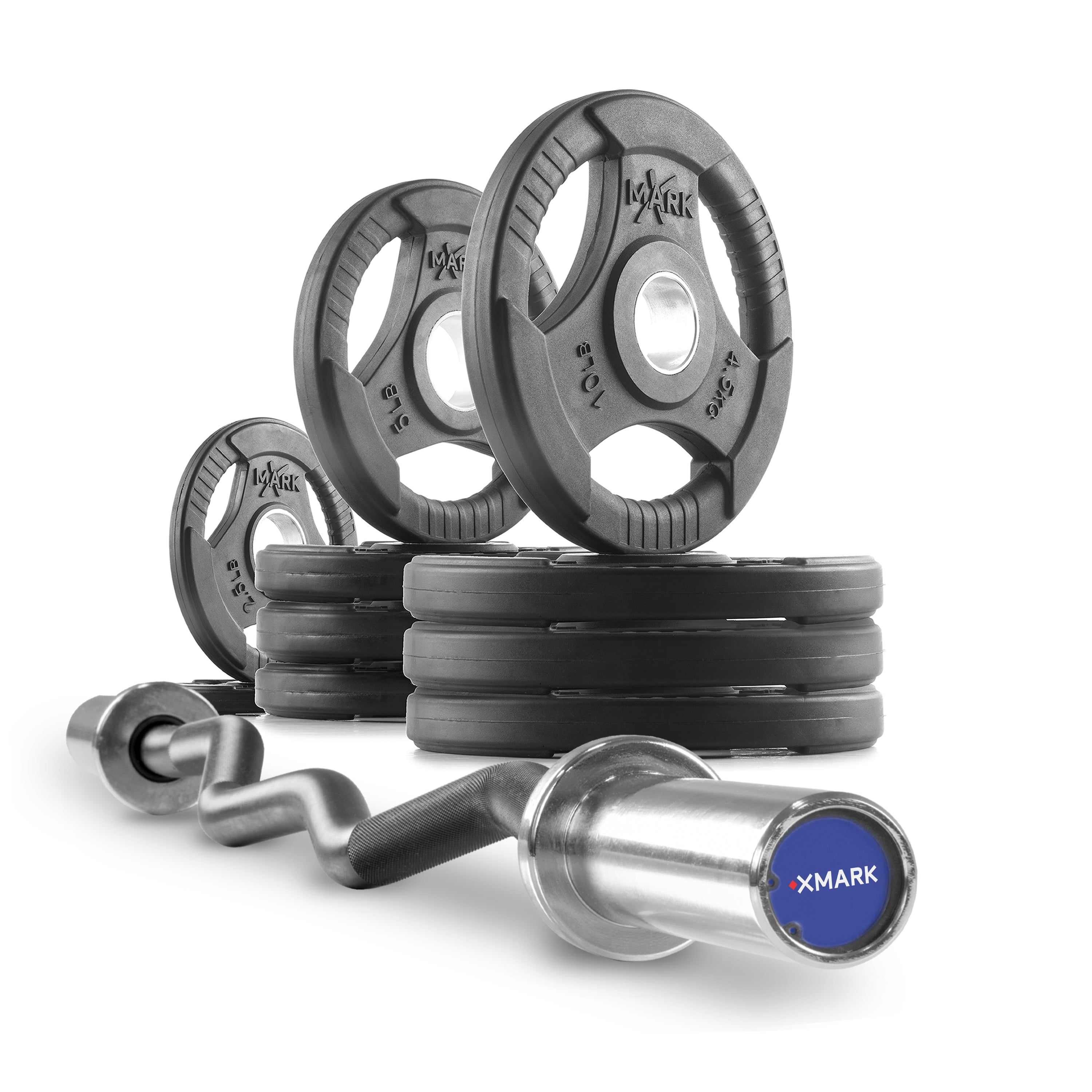 Tri Grip Curl Bar and Weight Plates Set Builder