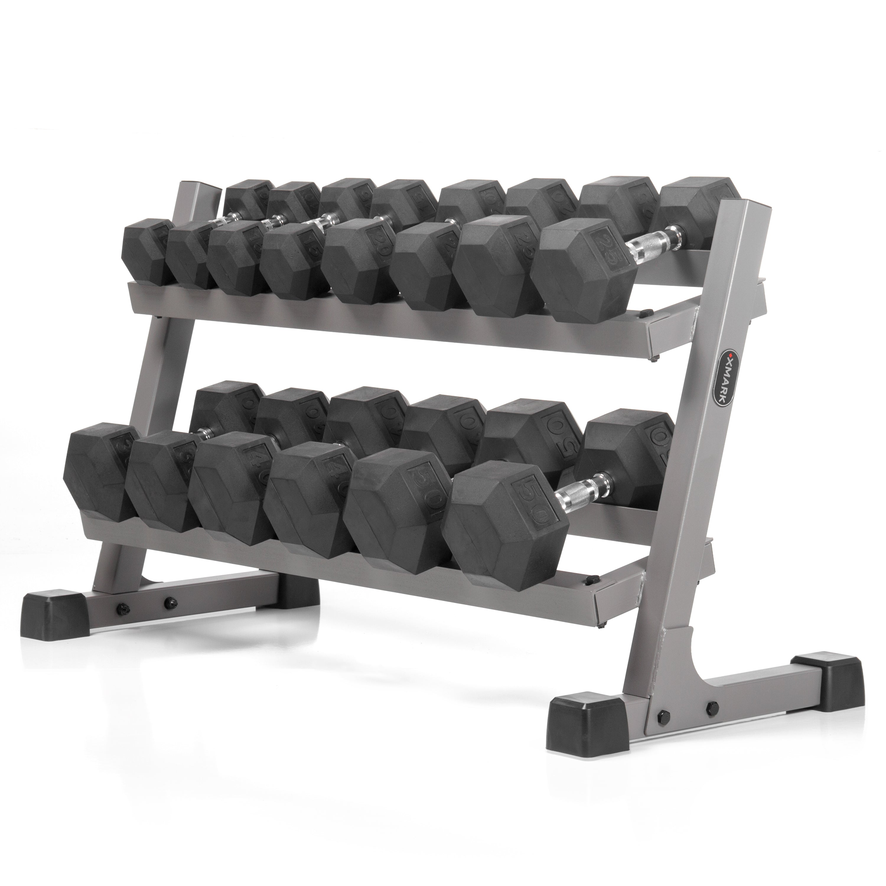 380 lb Hex Dumbbell Set with 2-Tier Rack, 10-50 lbs