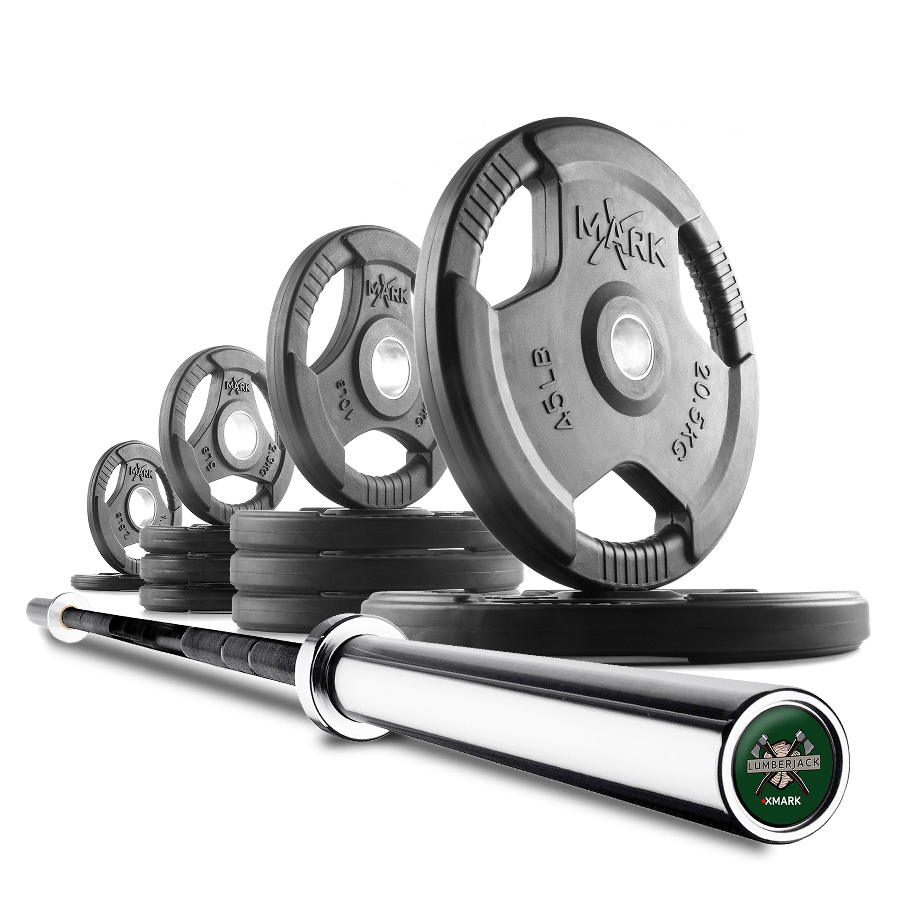 Tri Grip Olympic Weight Plates and Bar Set Builder XMARK