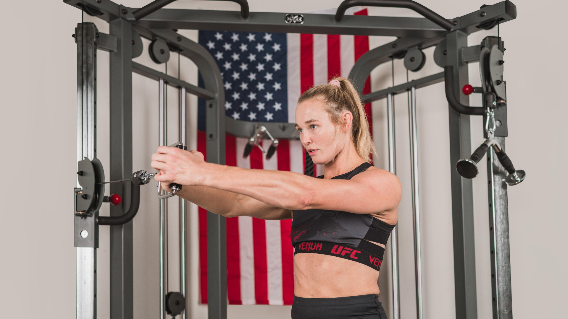 Female using Functional Trainer for Triceps