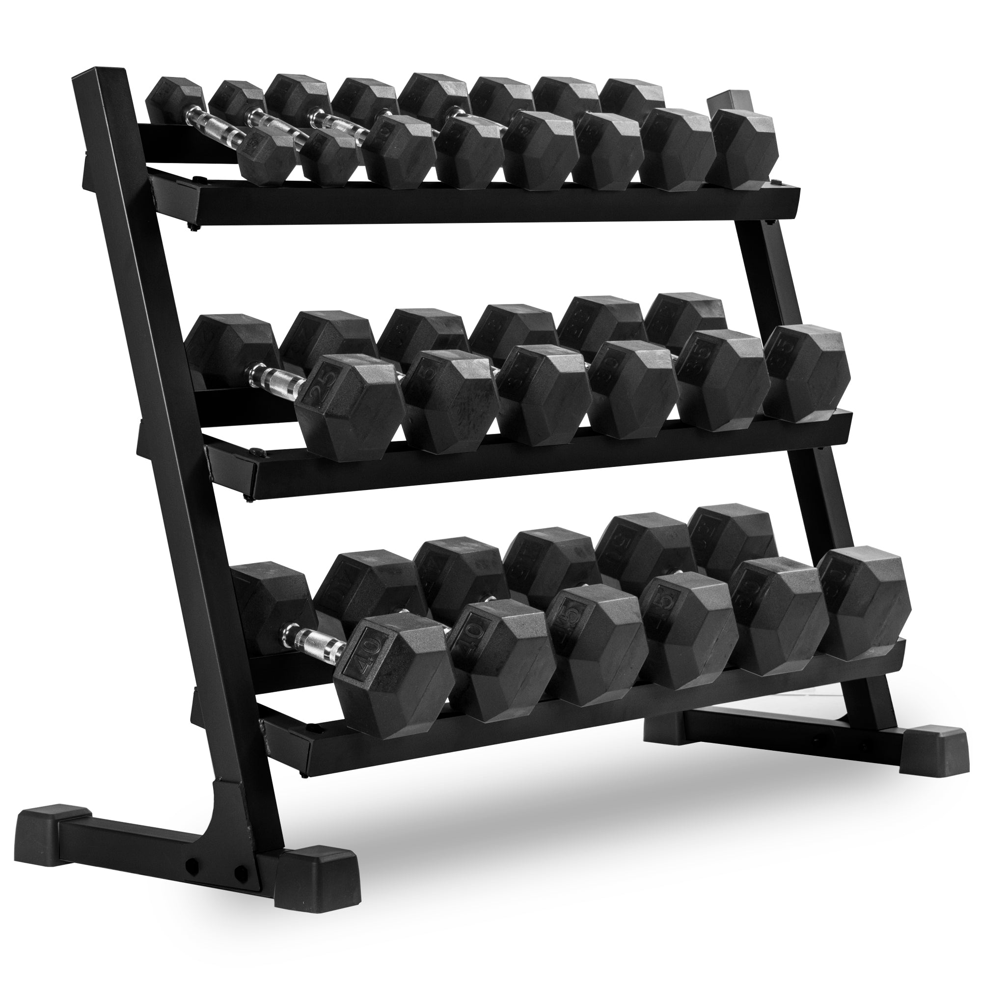 550 lb Hex Dumbbell Set with 3-Tier Rack, 5-50 lbs