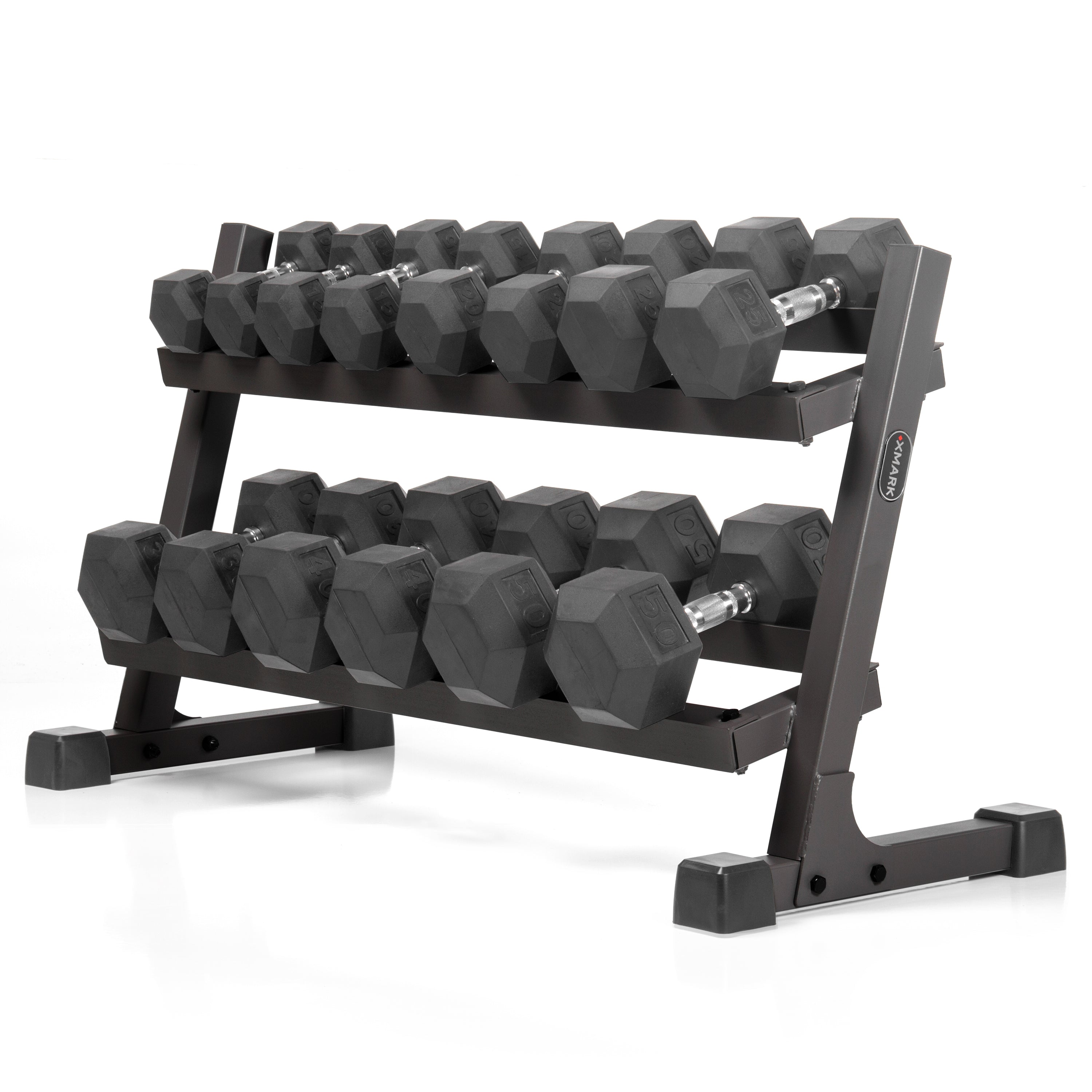 380 lb Hex Dumbbell Set with 2-Tier Rack, 10-50 lbs