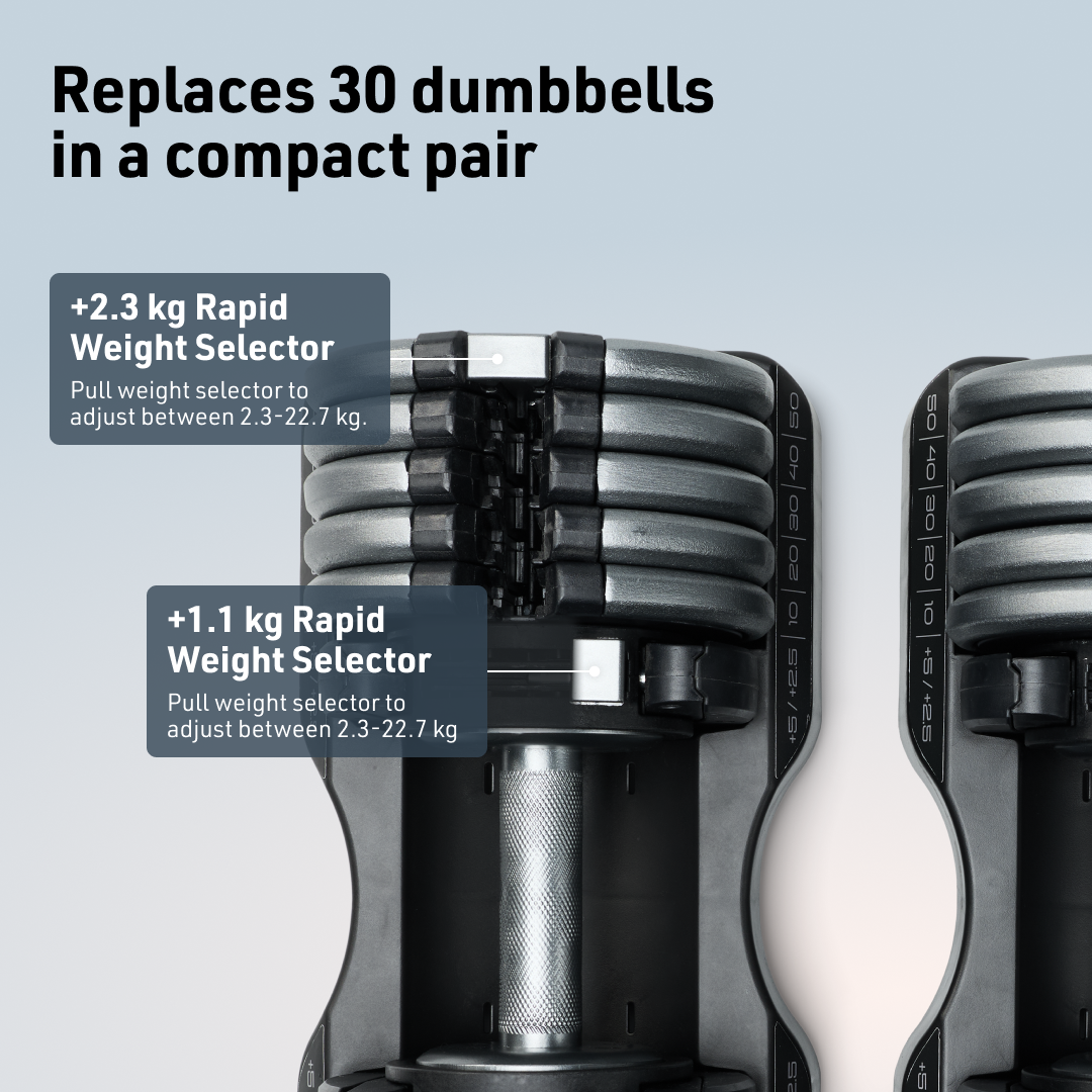 Adjustable dumbbells, selectorized pin