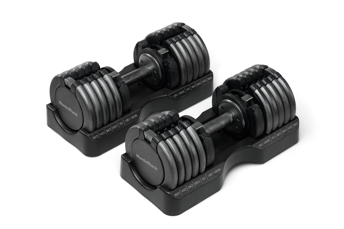 NordicTrack Select-A-Weight adjustable dumbbell pair, 10 to 55 lb