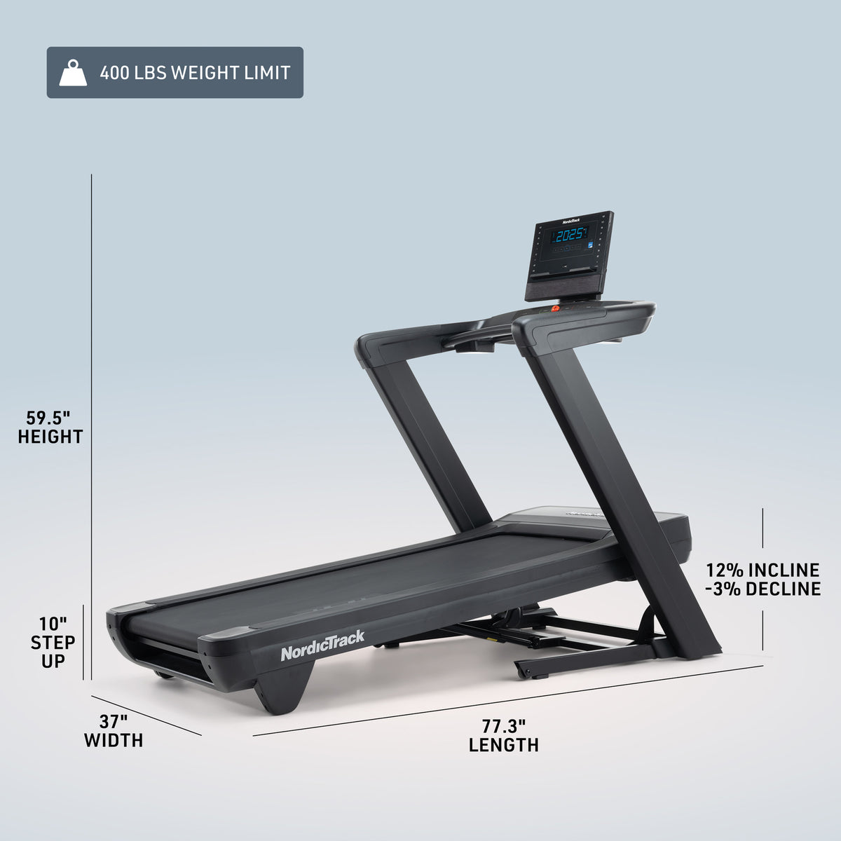 Dimension drawing of the NordicTrack Commercial LE Treadmill