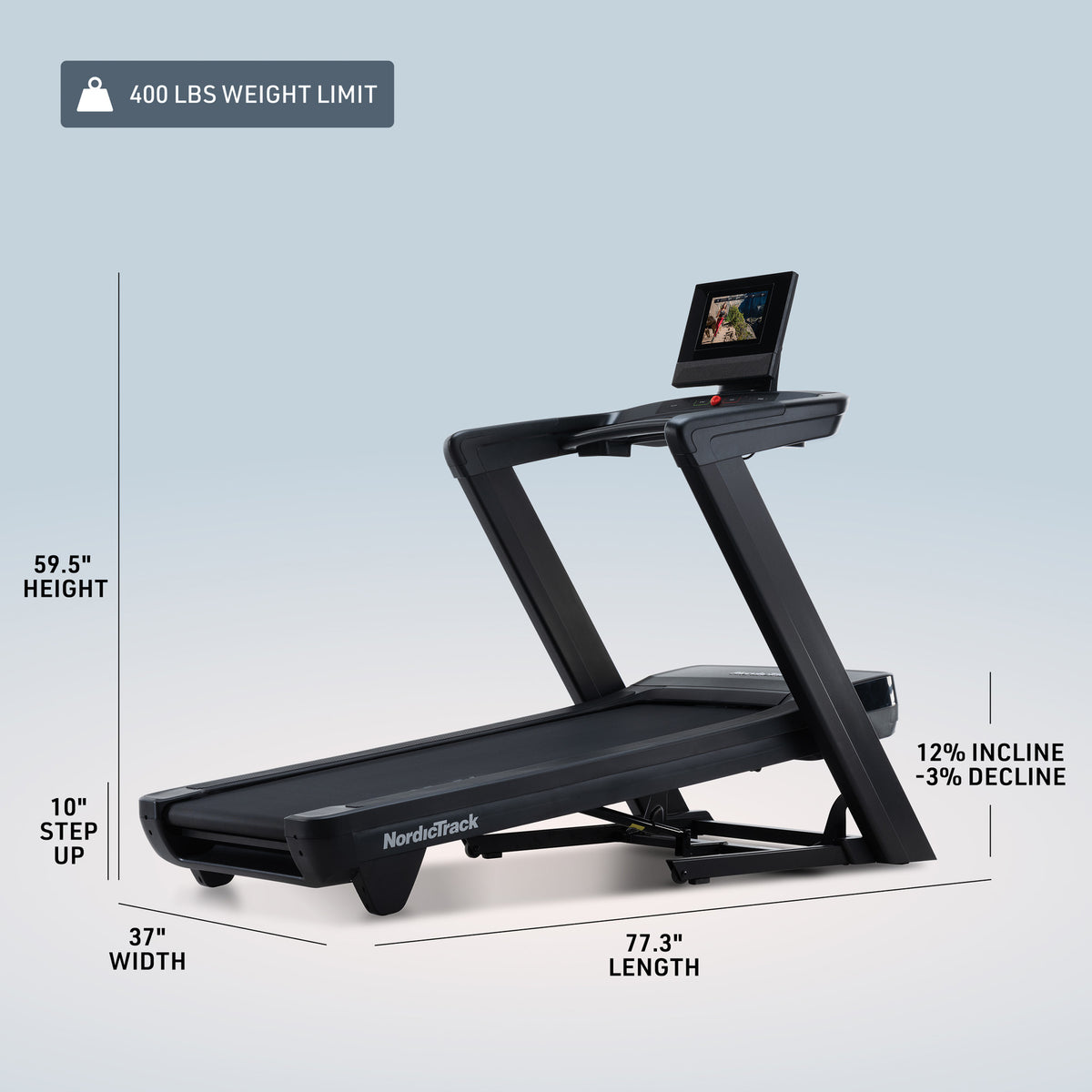 Dimension drawing of the NordicTrack Commercial 1250 Treadmill
