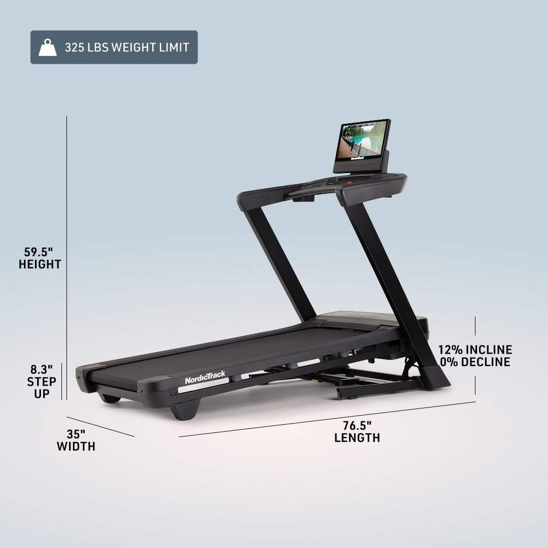 Dimension drawing of the NordicTrack T Series 16 treadmill