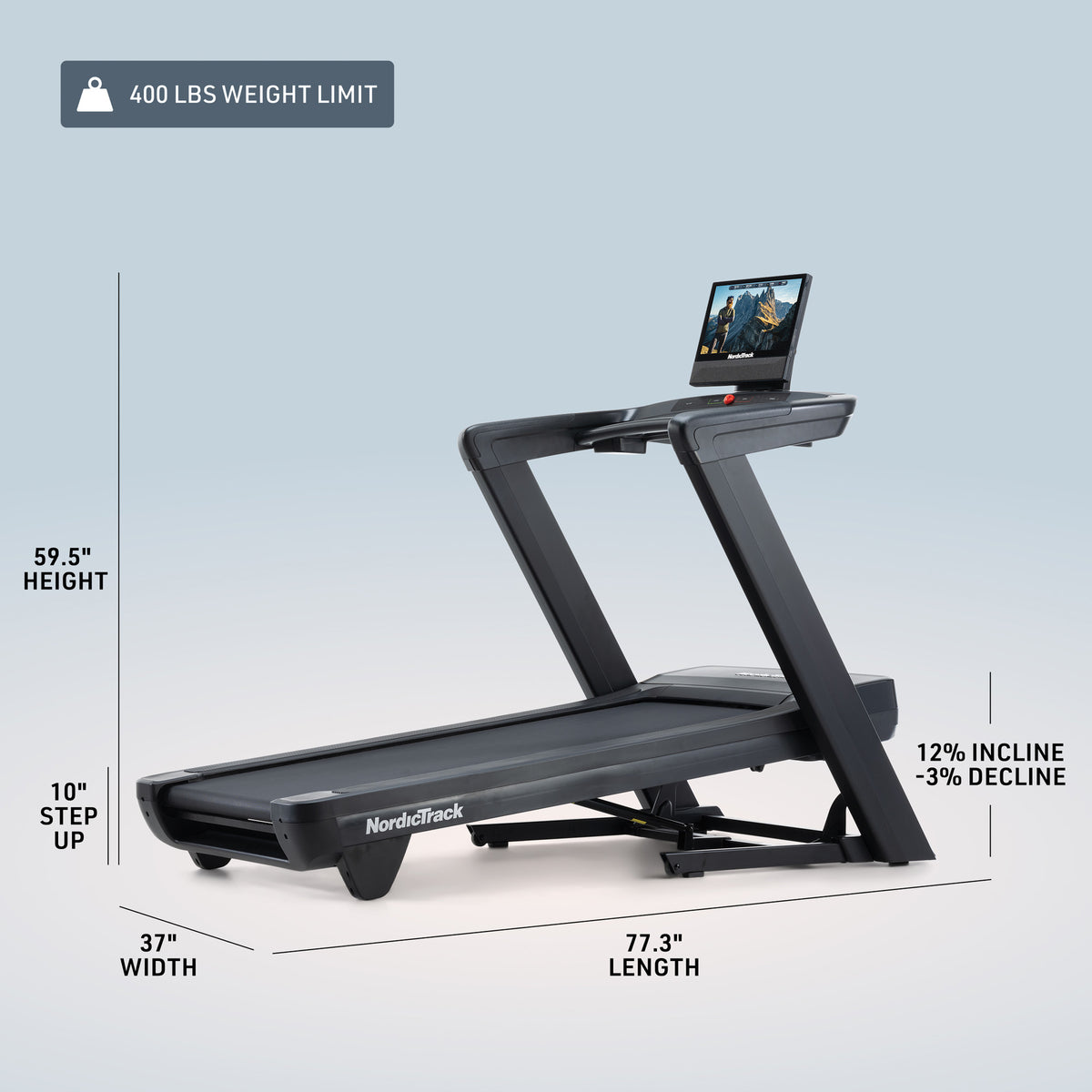 Dimension drawing of the NordicTrack Commercial 1750 Treadmill