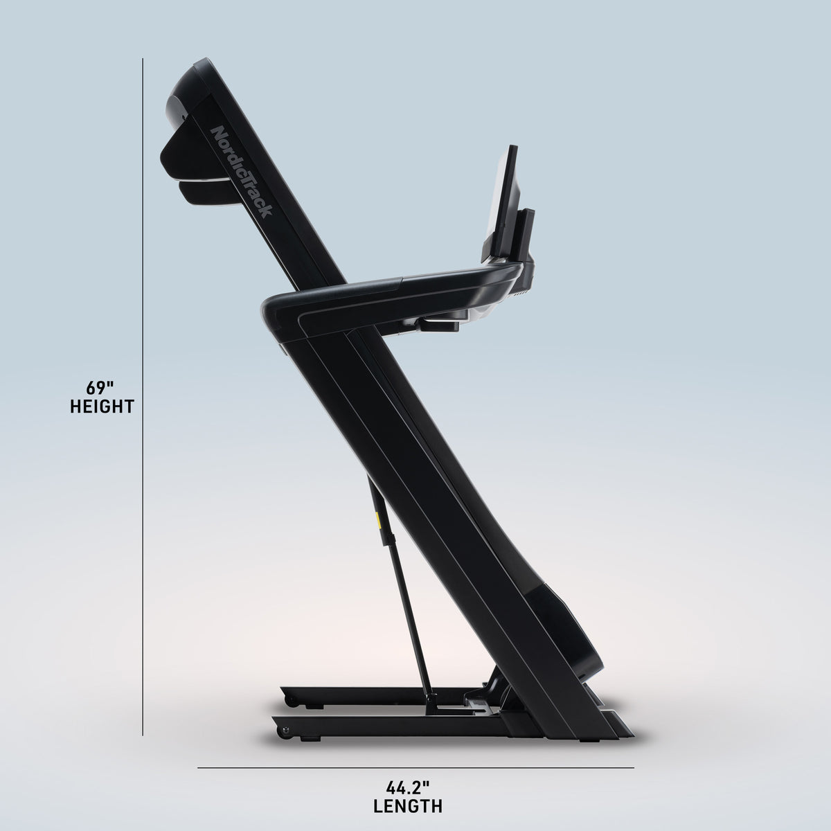 NordicTrack Commercial 1750 Treadmill with its deck folded up for storage