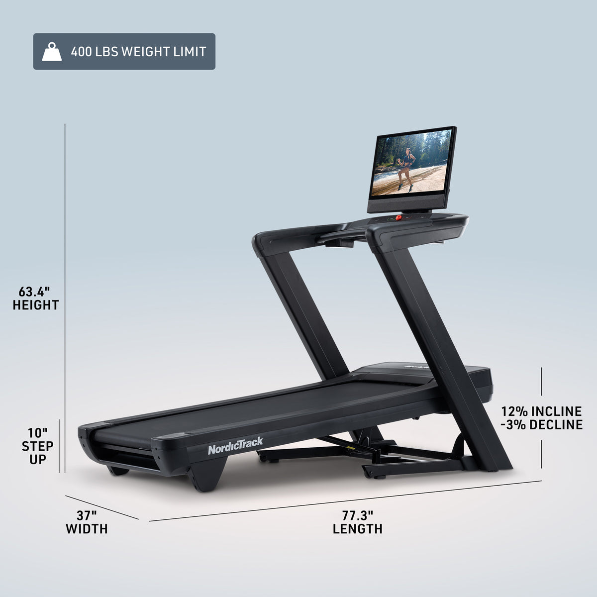 Dimension drawing of the NordicTrack Commercial 2450 Treadmill