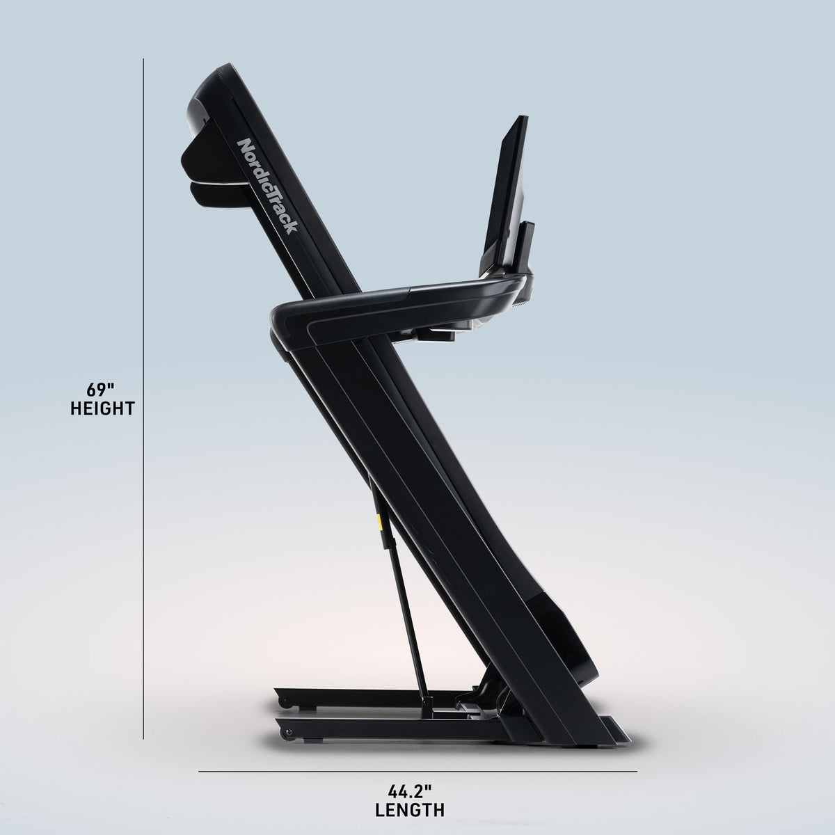 NordicTrack Commercial 2450 Treadmill with its deck folded up for storage