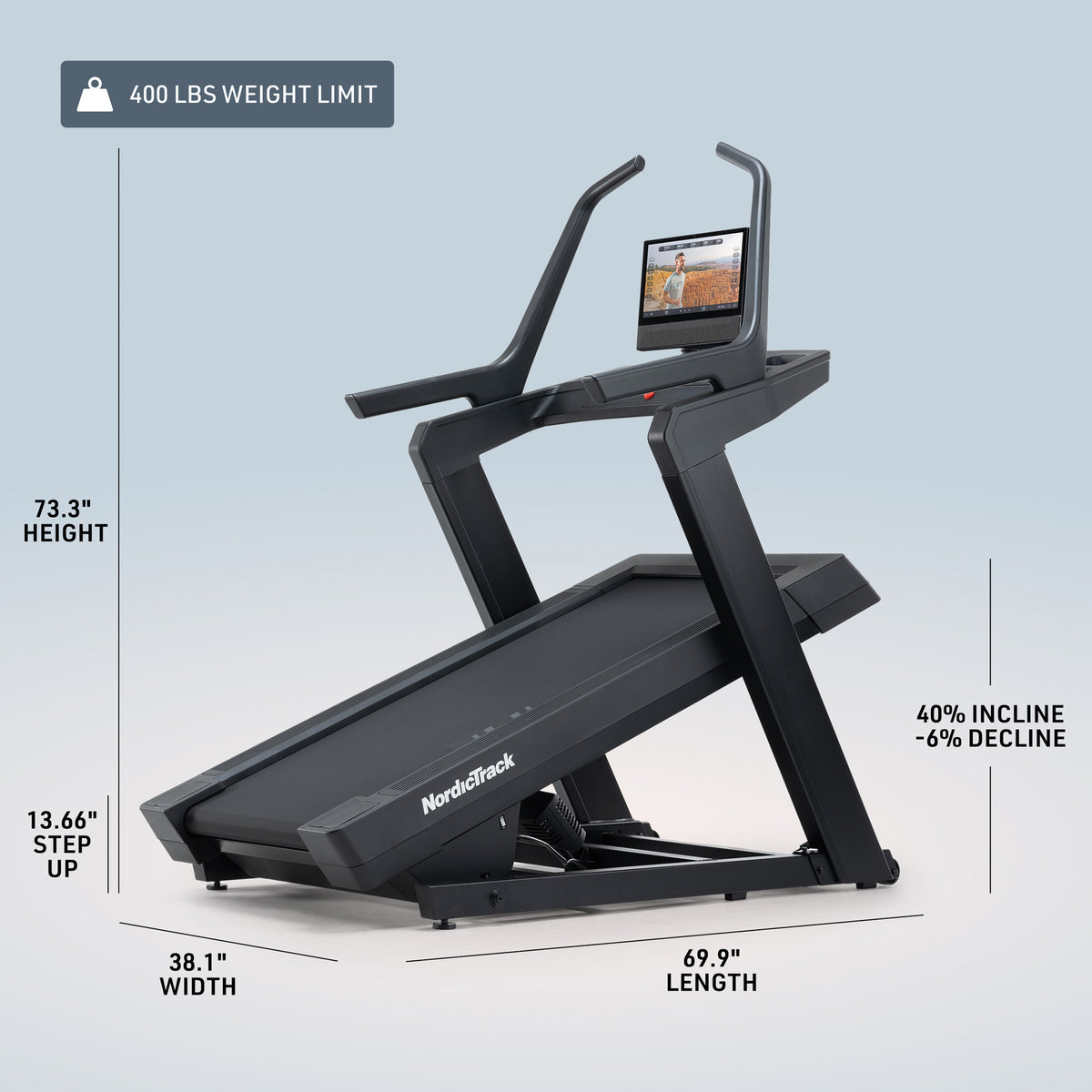 Dimension drawing of the NordicTrack X16 Treadmill