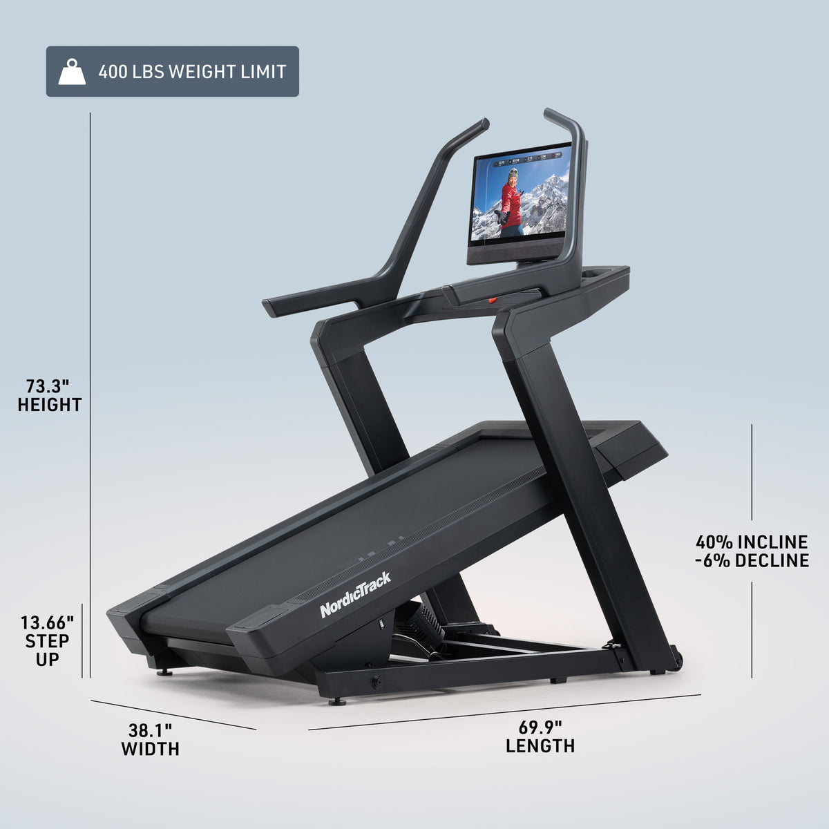 Dimension drawing of the NordicTrack X24 Treadmill