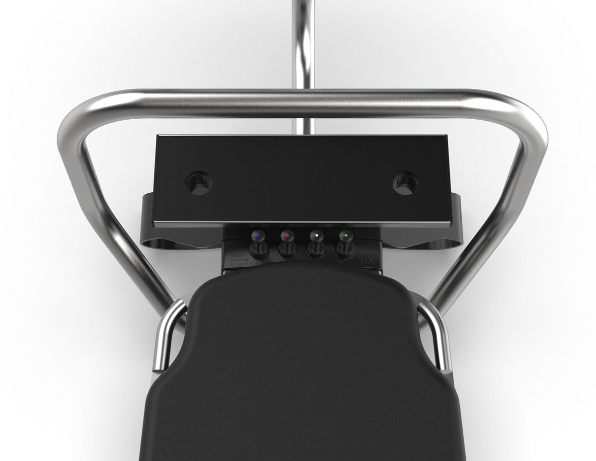 Close-up of the spring plunger resistance adjustment on the NordicTrack Ultra 1 Reform Rx-S reformer
