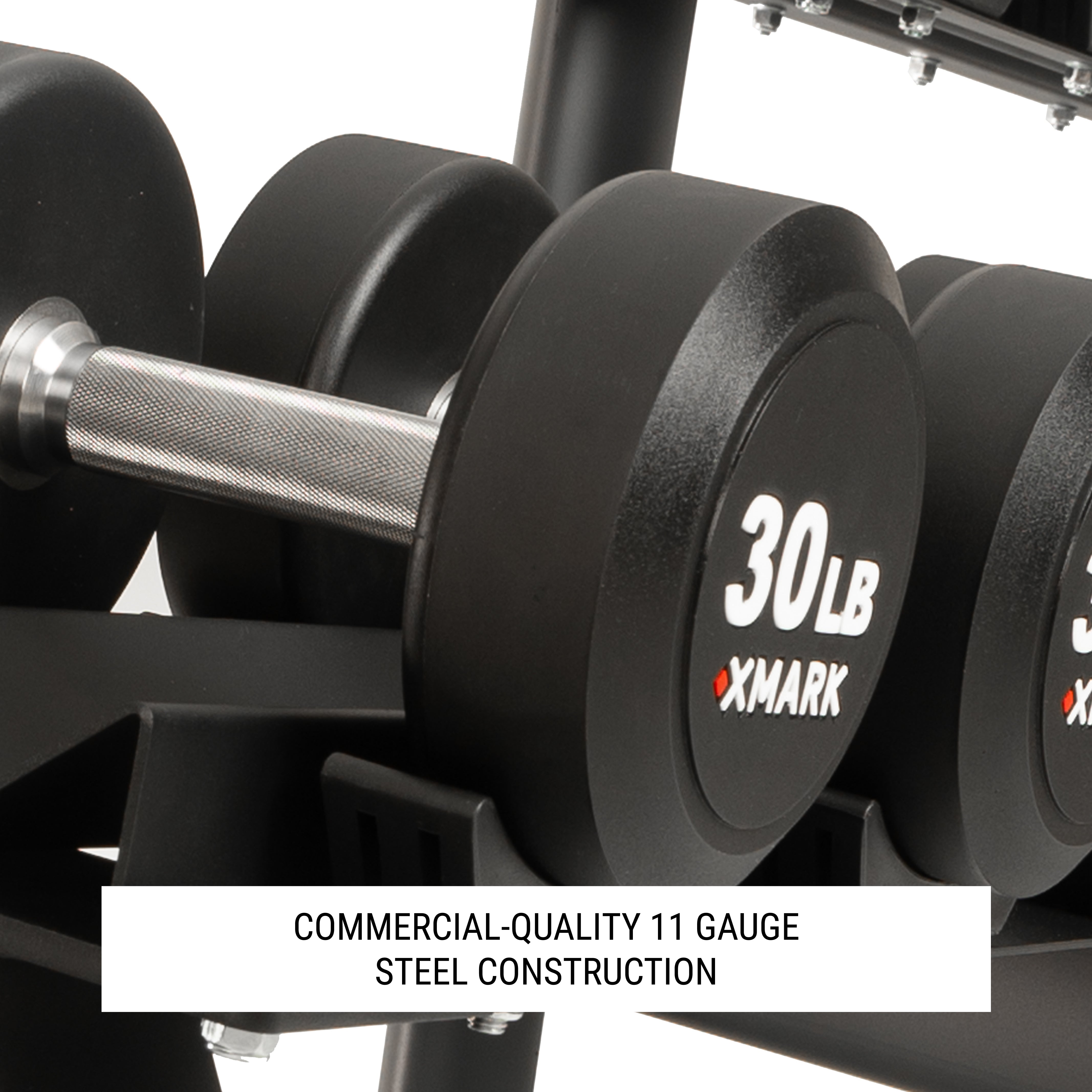 Round dumbbell on a commercial dumbbell rack