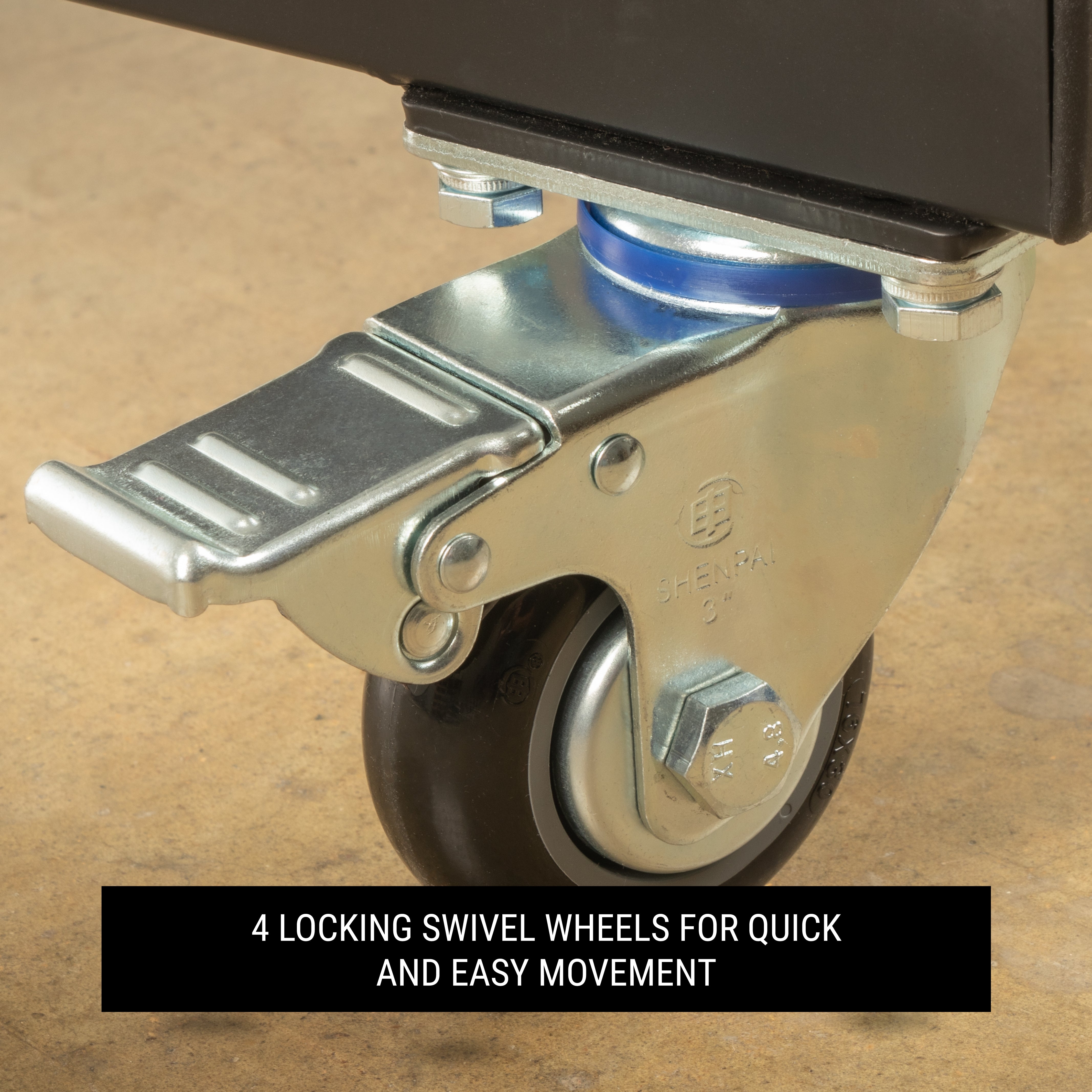 Swivel wheels on XMARK Plate Tree with easy locking mechanism 