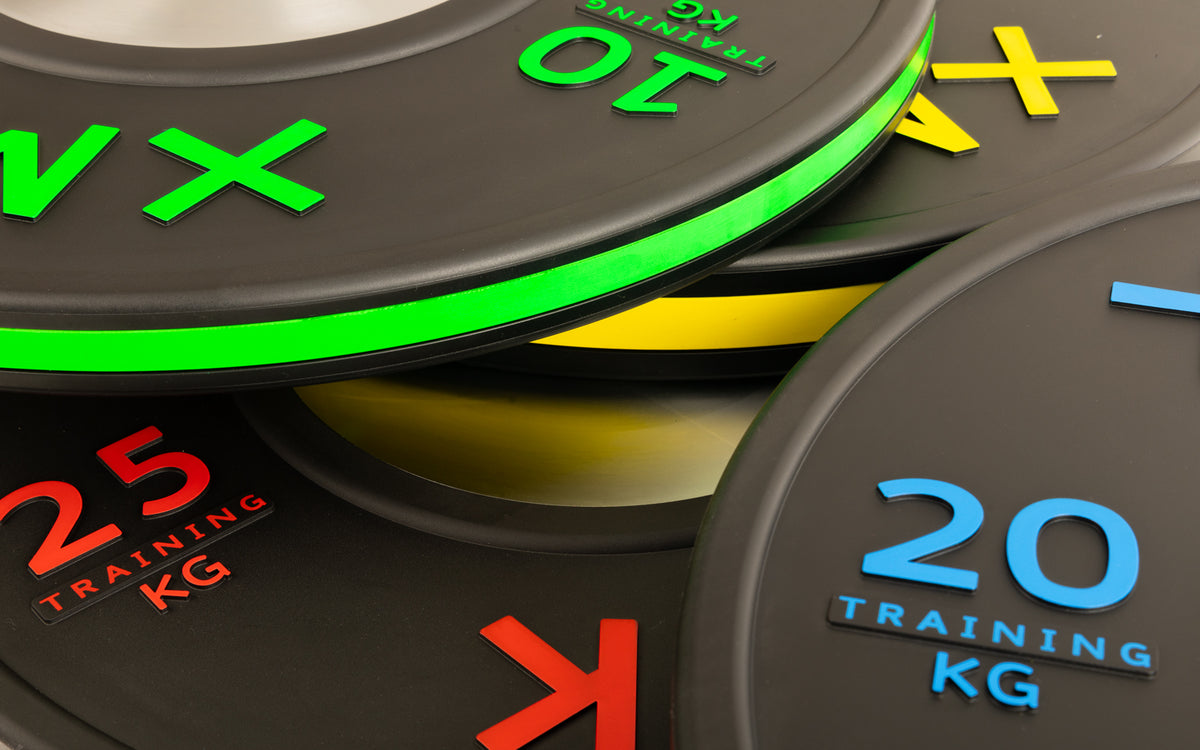 Xmark Colorful Competition Training Bumper Plates (KG), 25 to 55 KG Pairs – XMARK