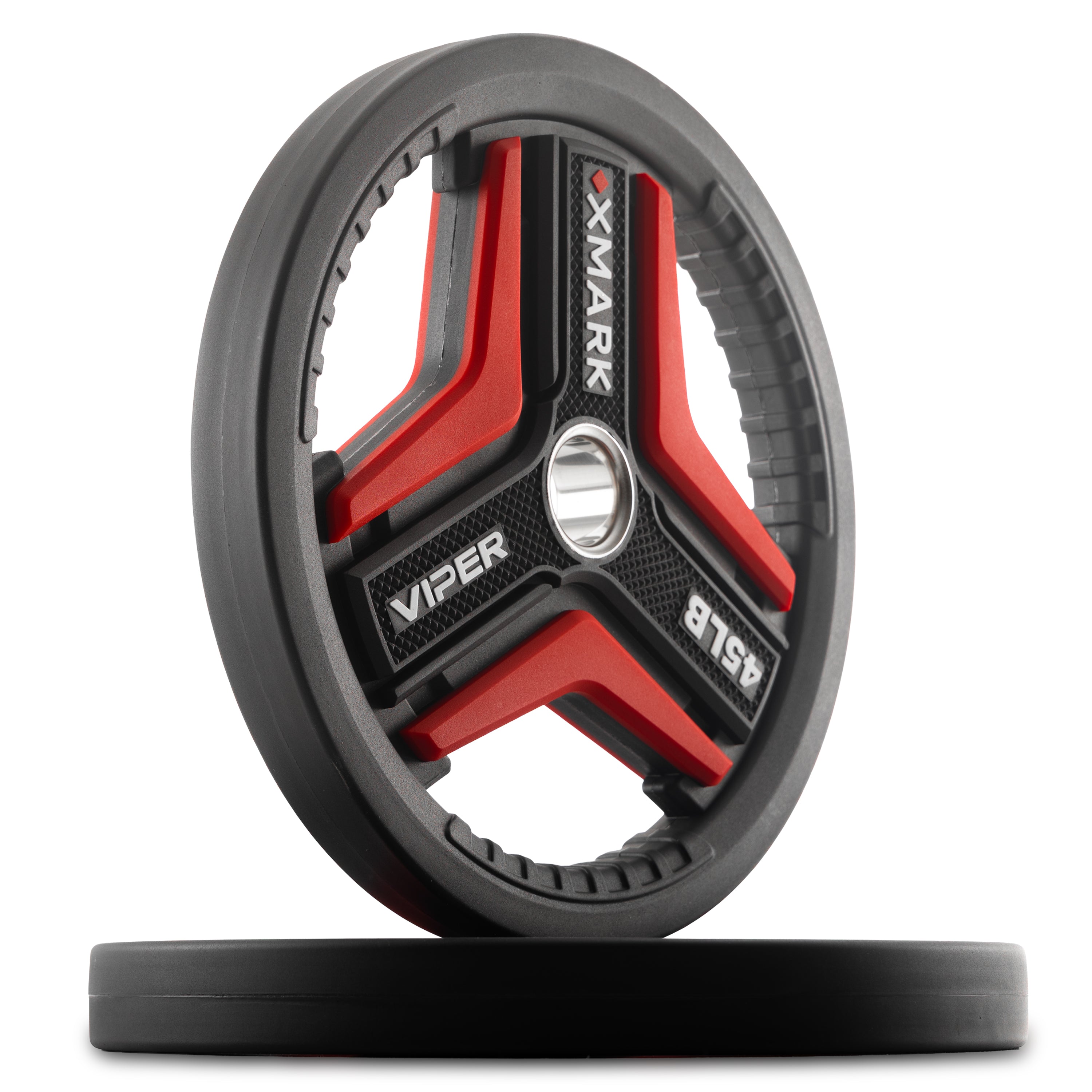 Pair of 45 lb XMARK VIPER Series Plates on a white background